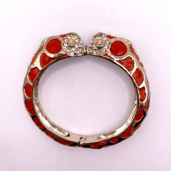 Vtg Chicos Enamel Orange Bangle Bracelet Rhinestones Head kissing Fishes size 7 - Picture 1 of 8